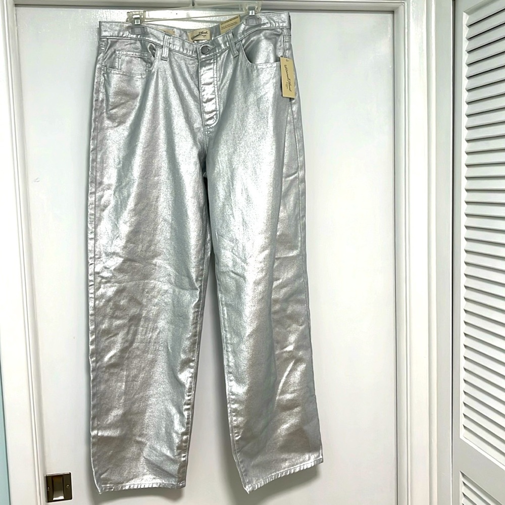NWT Universal  thread, silver metallic coated jeans SZ 12